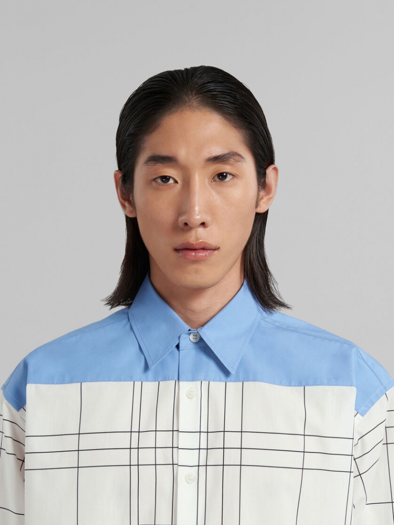 Marni Checked Bomull Shirt With Plain Yoke Vita | USETG76950