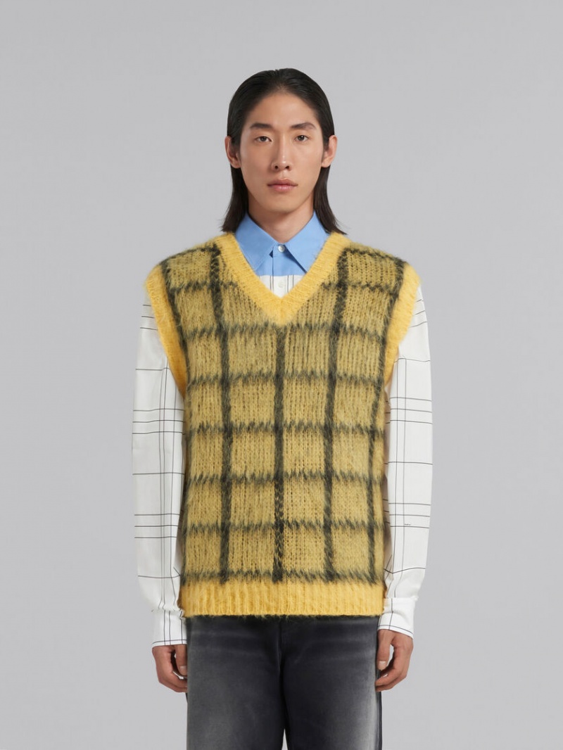 Marni Checked Mohair Ärmlös Jumper Gula | PSEQX66152