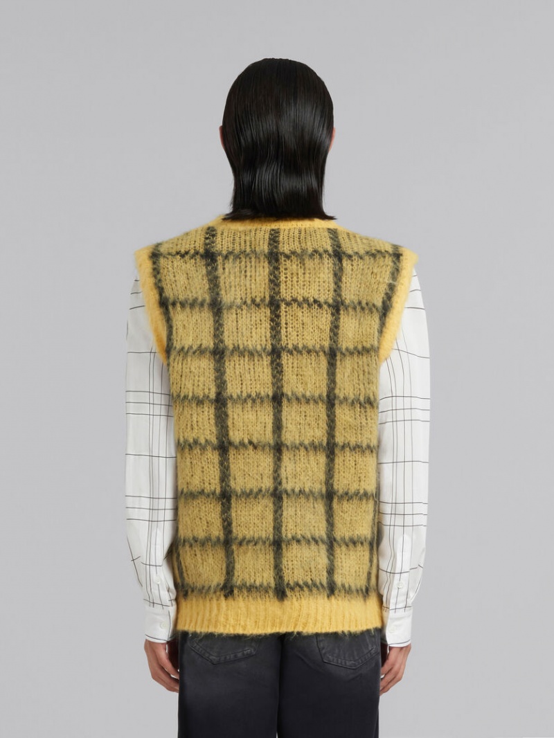 Marni Checked Mohair Ärmlös Jumper Gula | PSEQX66152