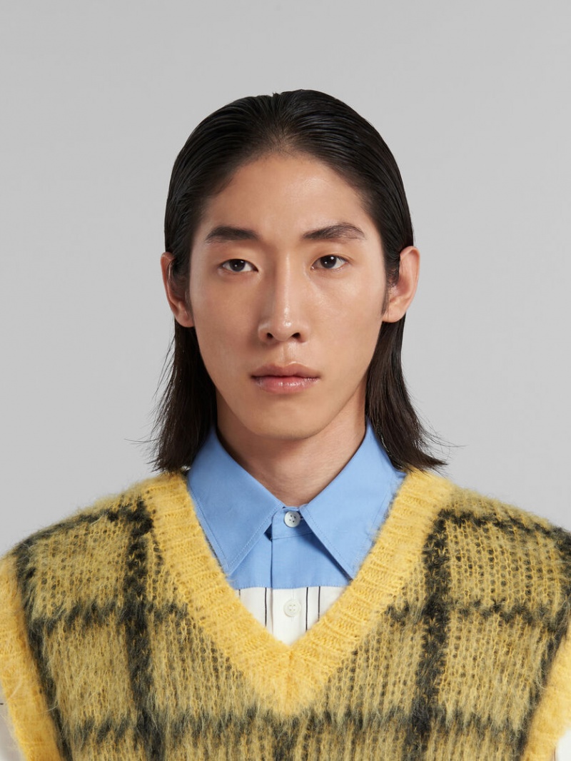 Marni Checked Mohair Ärmlös Jumper Gula | PSEQX66152