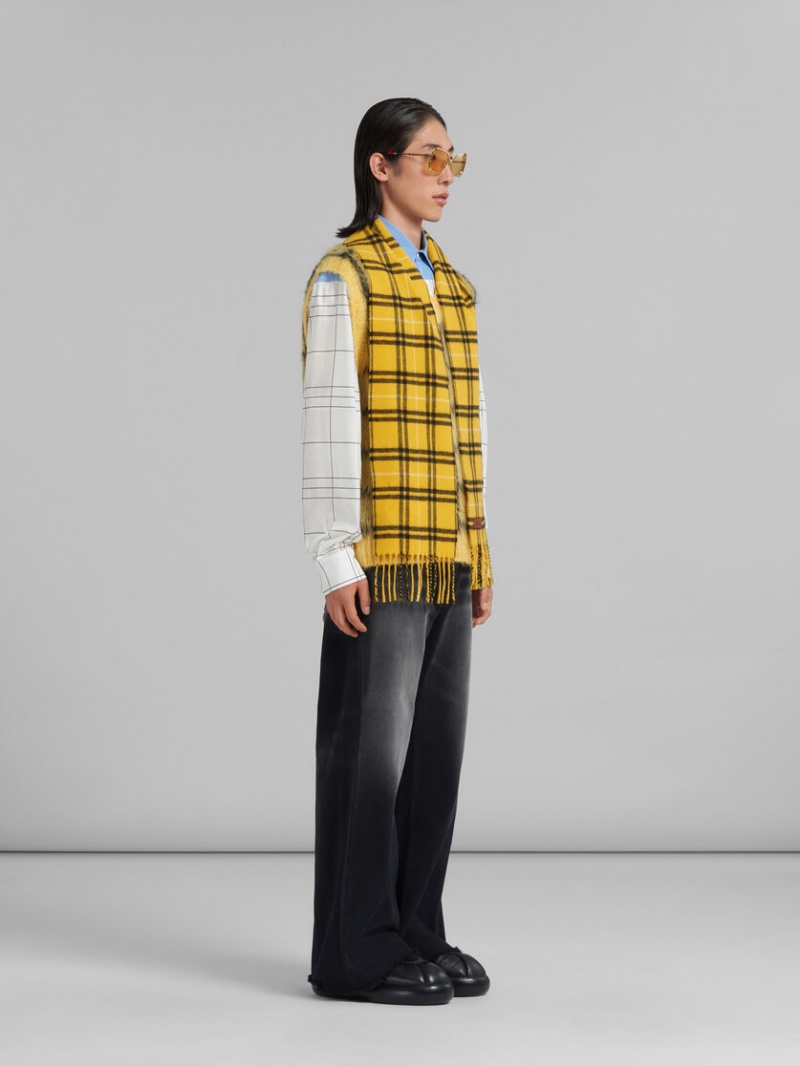 Marni Checked Mohair Ärmlös Jumper Gula | PSEQX66152