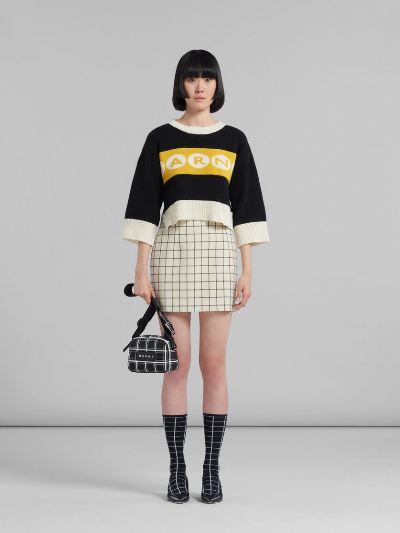 Marni Checked Nylon Puff Camera Bag Svarta | QSEUV71934