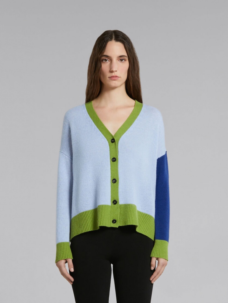 Marni Colour-block Cashmere Cardigan Blå | SENEJ88936