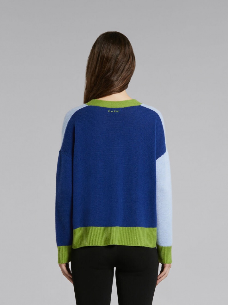Marni Colour-block Cashmere Cardigan Blå | SENEJ88936