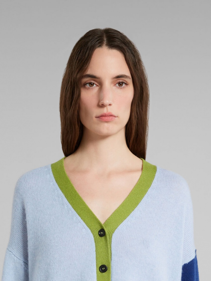 Marni Colour-block Cashmere Cardigan Blå | SENEJ88936