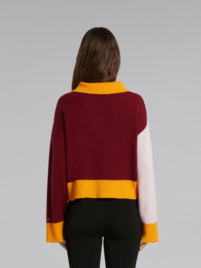 Marni Colour-block Cashmere Polo Jumper Rosa | QSEUV77979