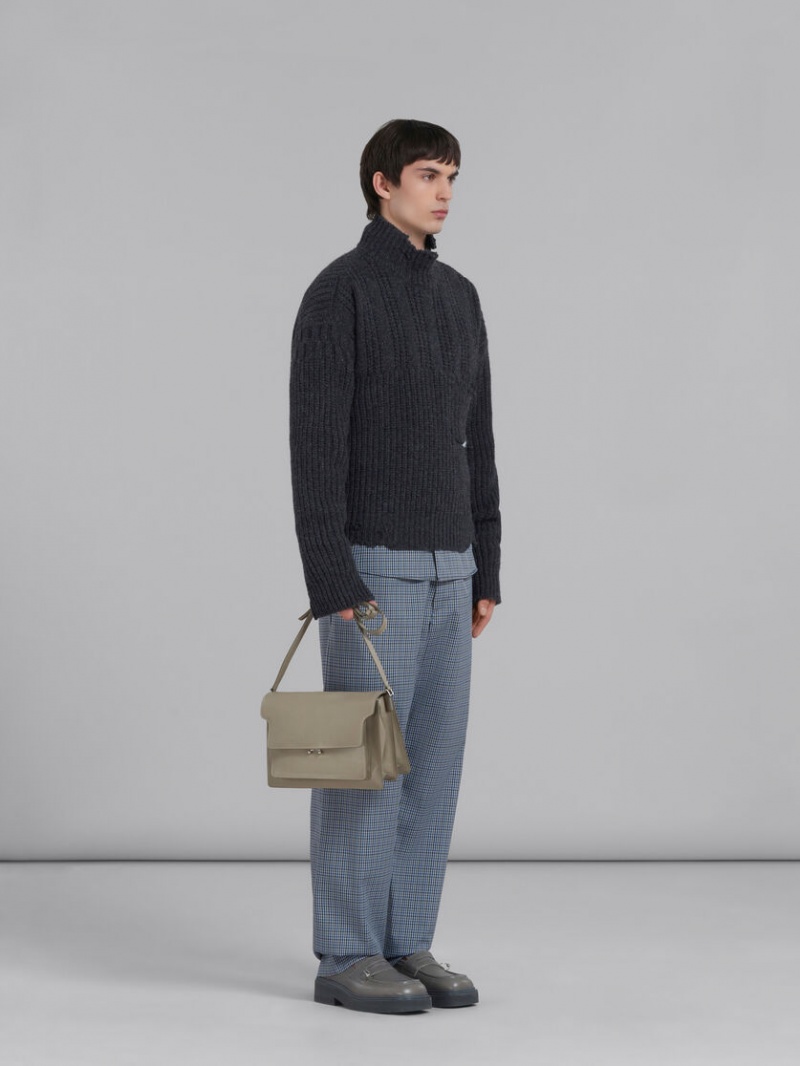 Marni Compact Ull Shirt With Checked Motif Blå | SEXBR52005