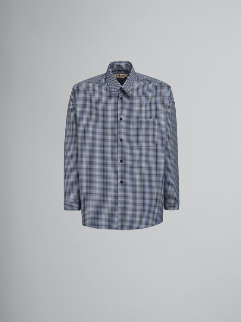 Marni Compact Ull Shirt With Checked Motif Blå | SEXBR52005
