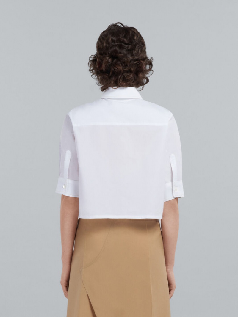 Marni Cropped Poplin Shirt With Embroidered Logo Vita | PSEQX34261