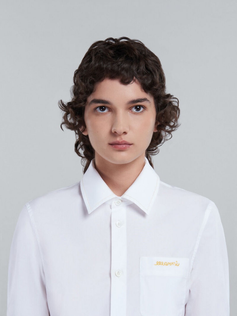 Marni Cropped Poplin Shirt With Embroidered Logo Vita | PSEQX34261