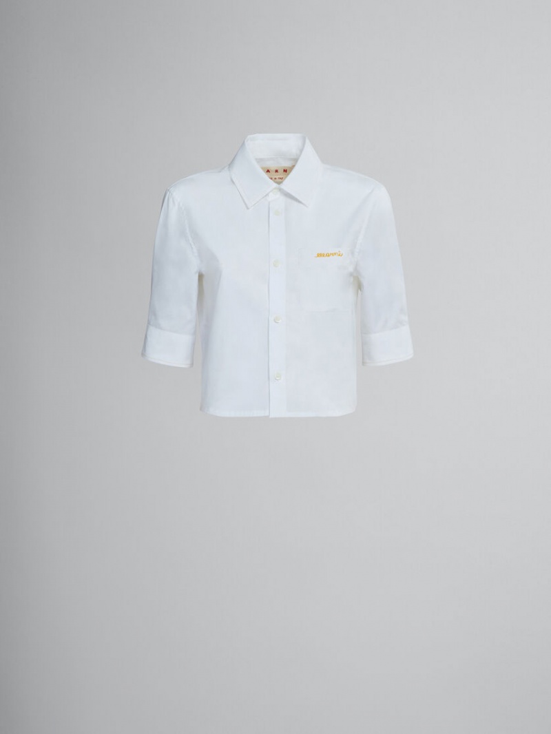 Marni Cropped Poplin Shirt With Embroidered Logo Vita | PSEQX34261