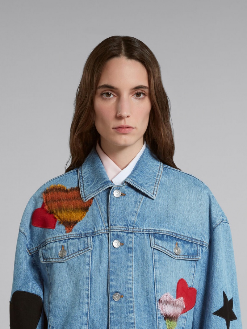 Marni Denim Jacket With Patches Blå | SEJZR30286