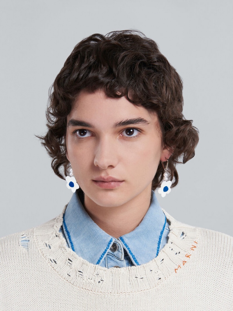 Marni Earrings With Flower Vita Blommiga | SEXMI53608