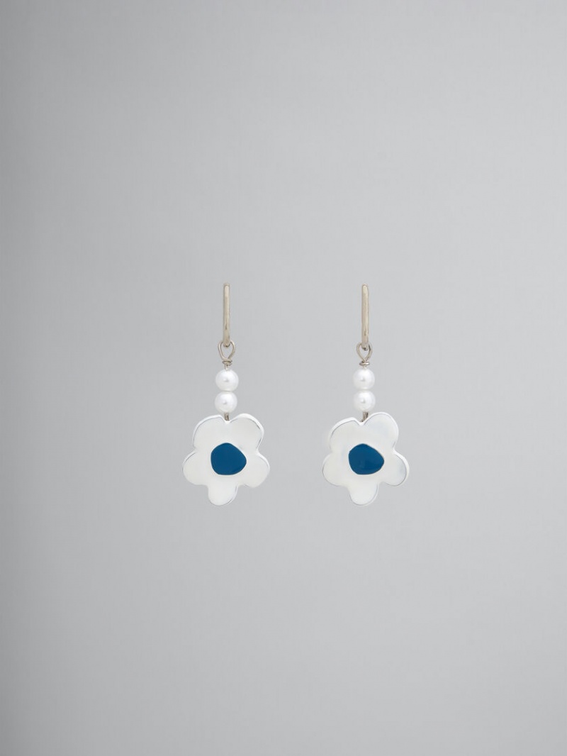 Marni Earrings With Flower Vita Blommiga | SEXMI53608