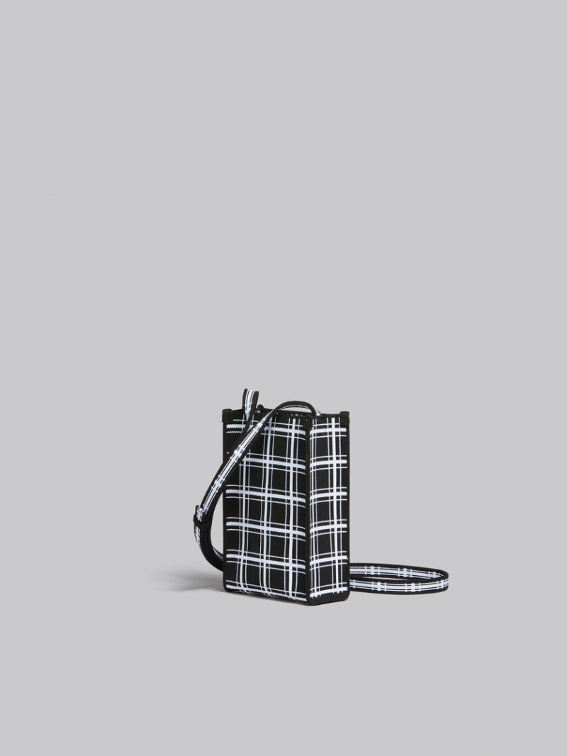Marni Jacquard Check Mini Shoulder Bag Svarta Vita | SEDFL10342