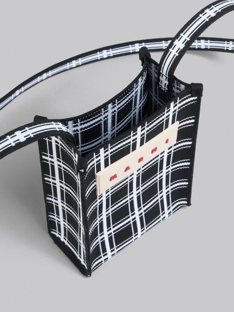 Marni Jacquard Check Mini Shoulder Bag Svarta Vita | SEDFL10342