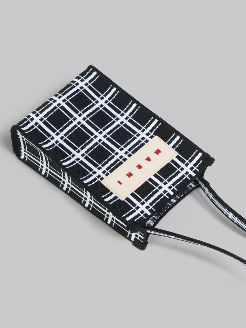 Marni Jacquard Check Mini Shoulder Bag Svarta Vita | SEDFL10342