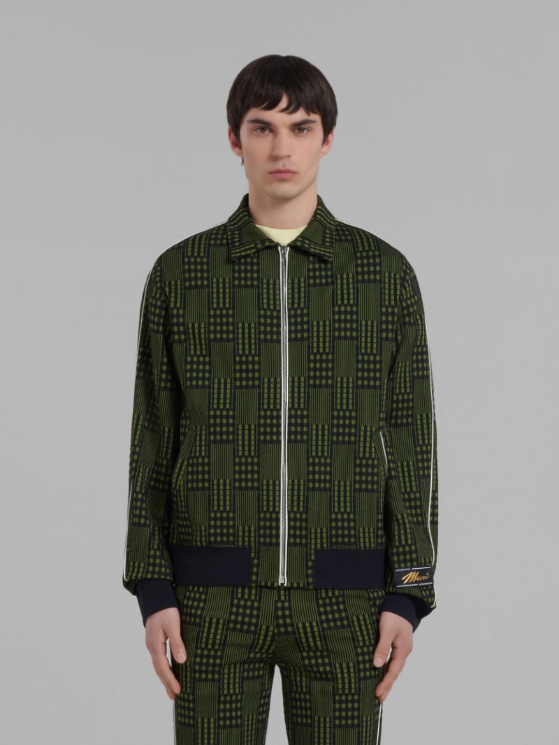 Marni Jersey Jacket With Checks And Stripes Gröna | SEQAV73778