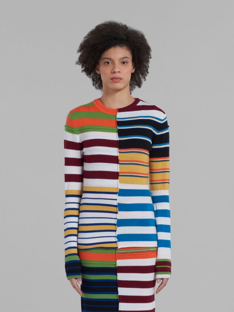 Marni Knit Tröja With Patchwork Stripes Colourful | MSEHR57762