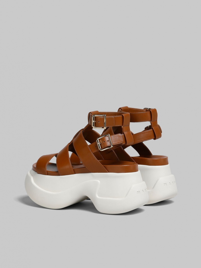 Marni Läder Aras 23 Gladiator Sandal Bruna | YSEVQ80608