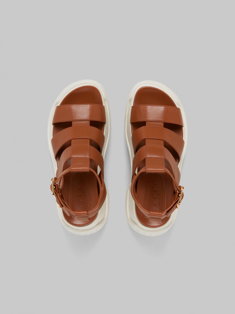 Marni Läder Aras 23 Gladiator Sandal Bruna | YSEVQ80608