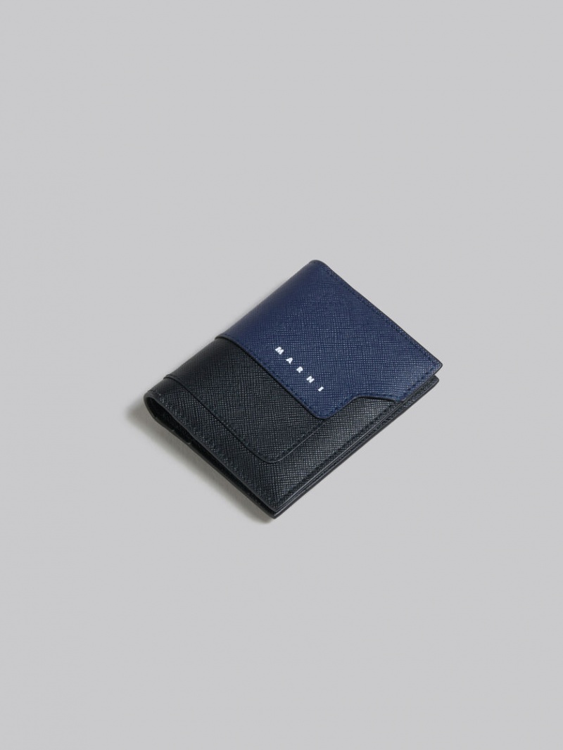 Marni Läder Bifold Card Case Svarta Blå | SEEGJ98426