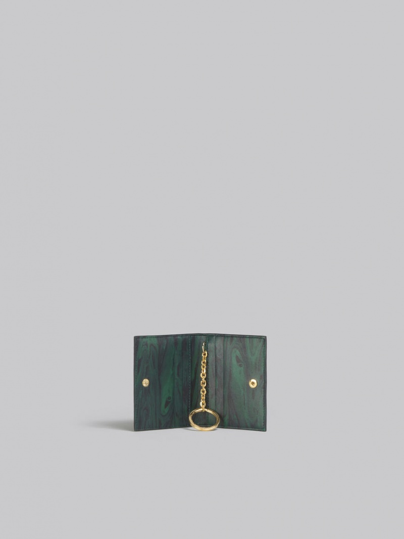 Marni Läder Bifold Venice Cardholder With Marbled Interior Svarta | YSEVQ79653