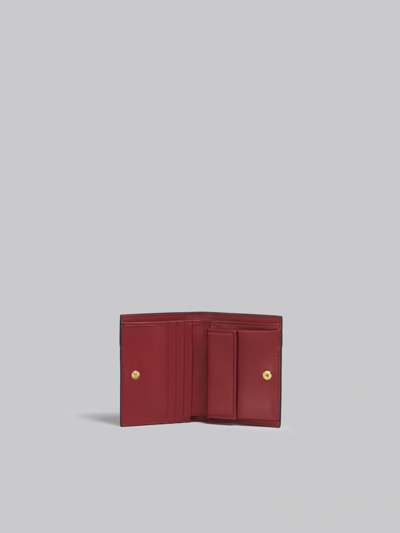 Marni Läder Bi-fold Wallet Bruna Rosa Vinröda | YSEGT97436