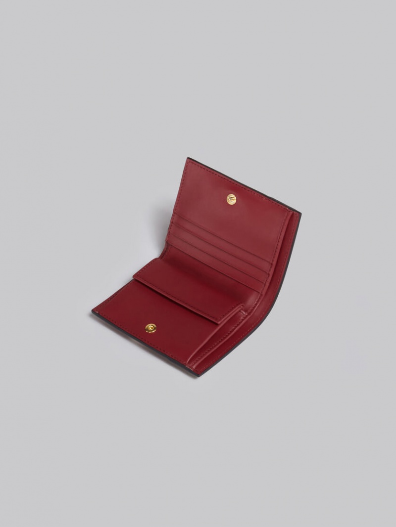 Marni Läder Bi-fold Wallet Bruna Rosa Vinröda | YSEGT97436