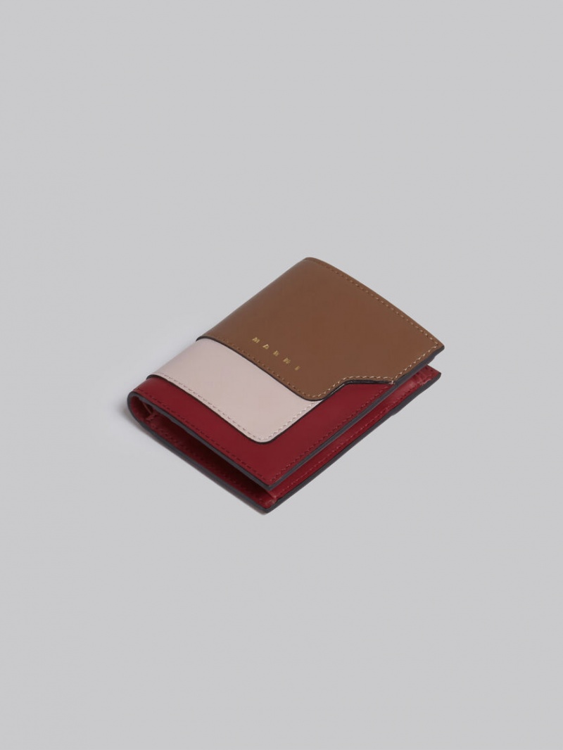 Marni Läder Bi-fold Wallet Bruna Rosa Vinröda | YSEGT97436