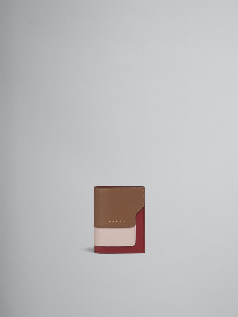Marni Läder Bi-fold Wallet Bruna Rosa Vinröda | YSEGT97436