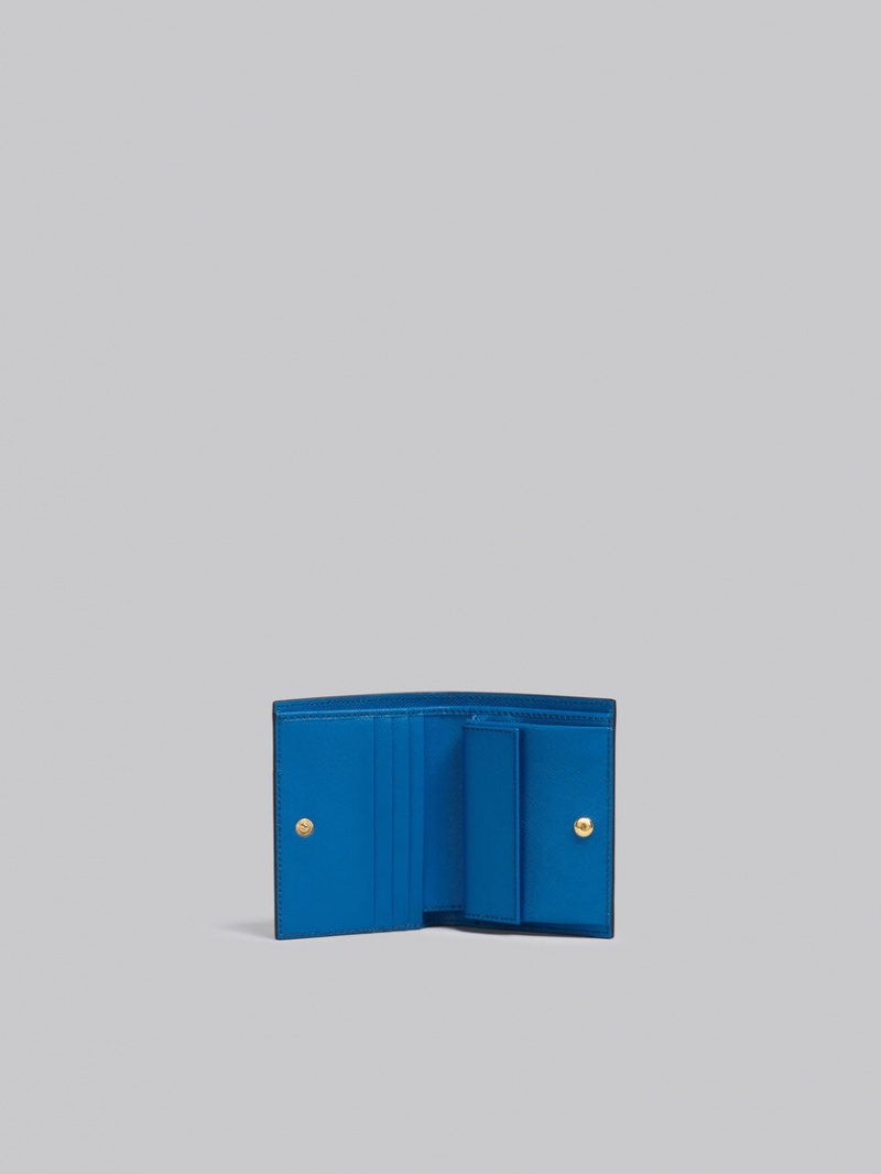 Marni Läder Bi-fold Wallet Bruna Vita Blå | SEIIZ81824
