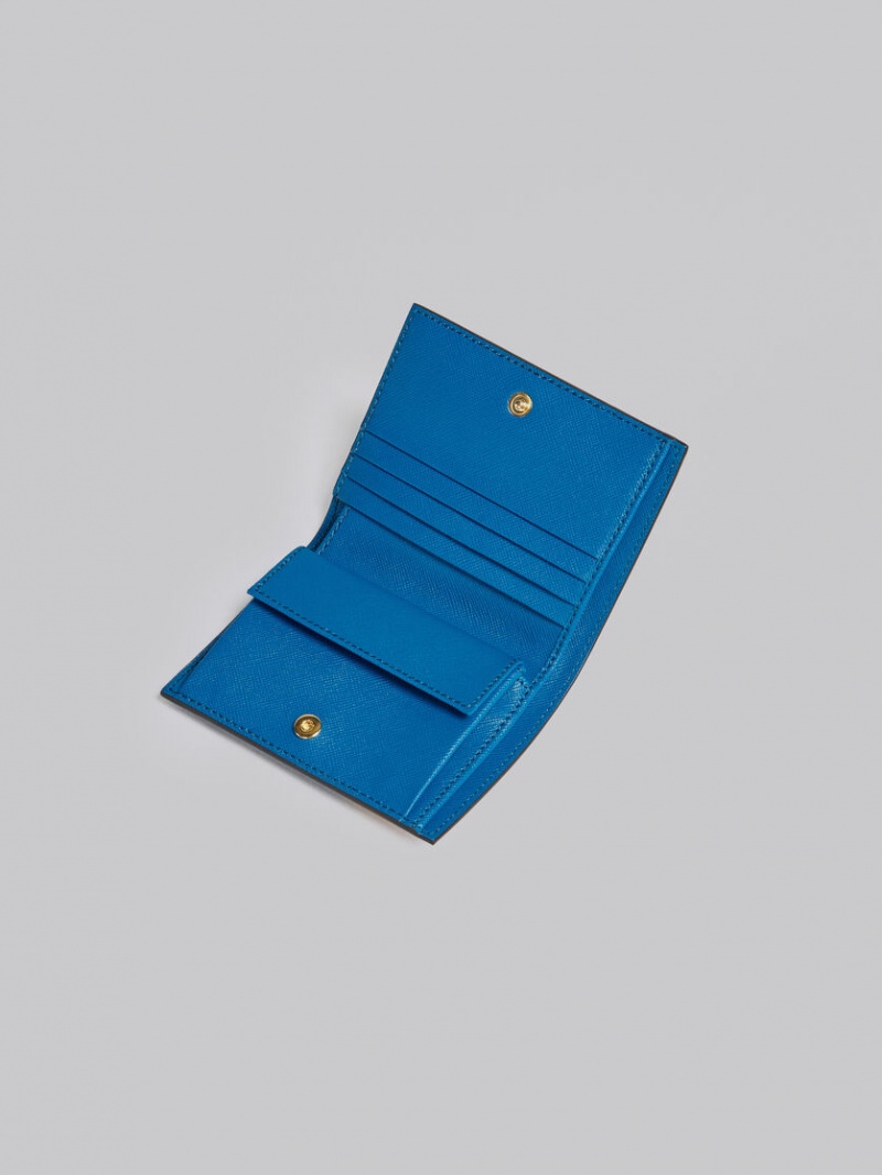 Marni Läder Bi-fold Wallet Bruna Vita Blå | SEIIZ81824