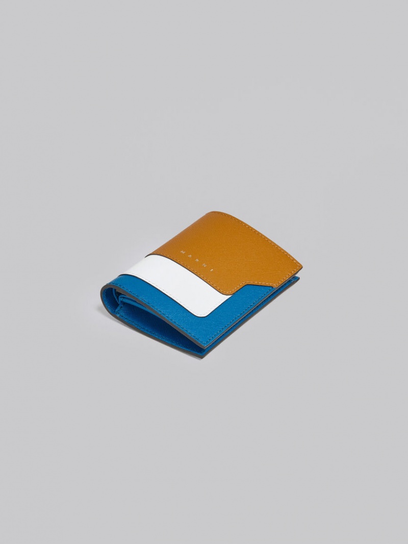 Marni Läder Bi-fold Wallet Bruna Vita Blå | SEIIZ81824