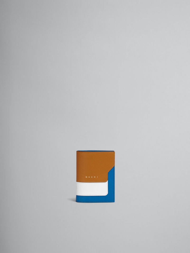 Marni Läder Bi-fold Wallet Bruna Vita Blå | SEIIZ81824