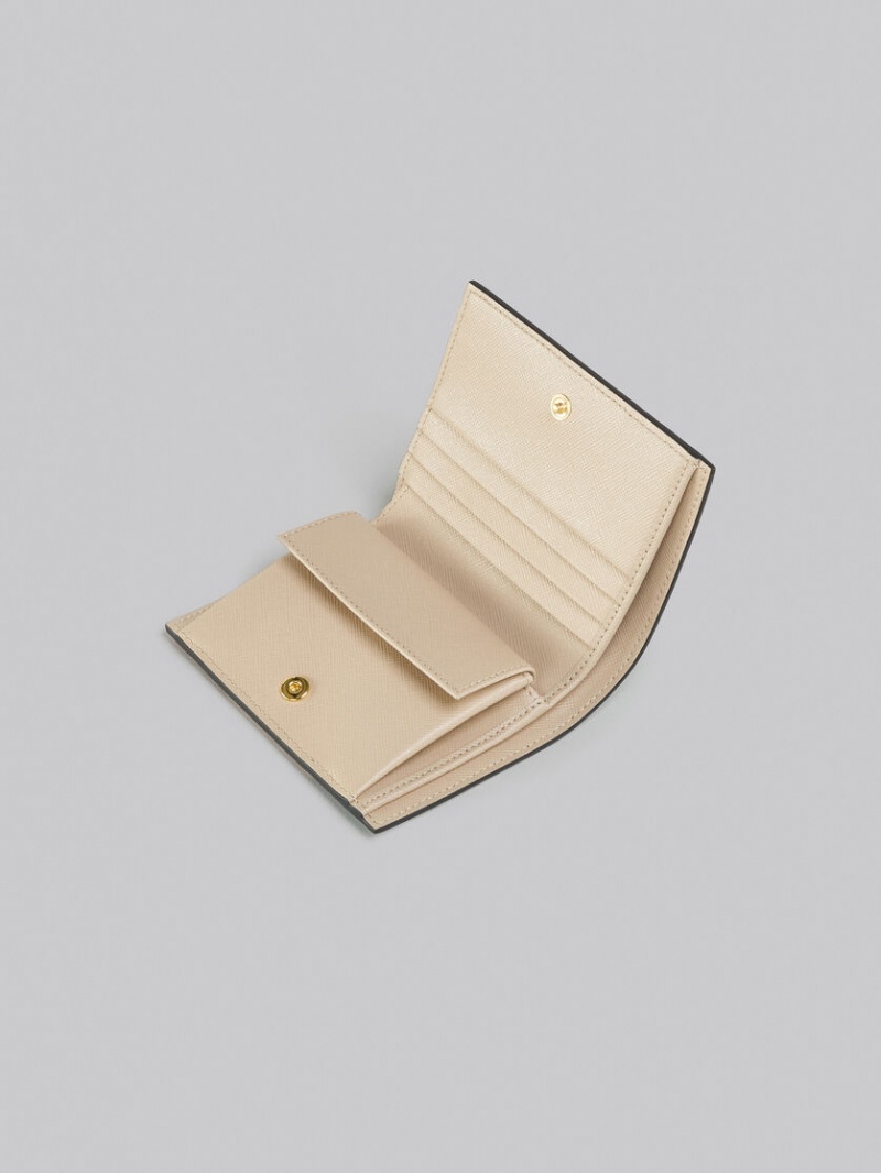 Marni Läder Bi-fold Wallet Gröna Vita Beige | XSEBH12988