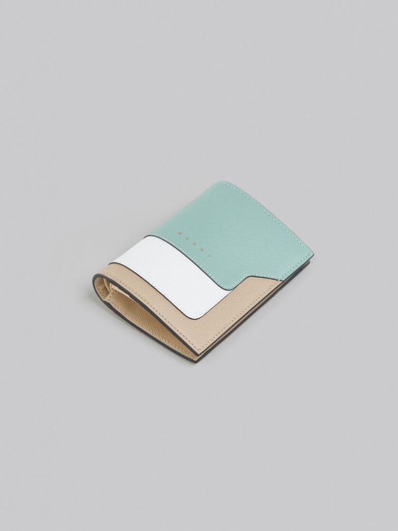 Marni Läder Bi-fold Wallet Gröna Vita Beige | XSEBH12988