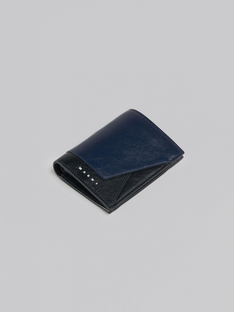 Marni Läder Bi-fold Wallet Marinblå Blå Svarta | SENZX73060