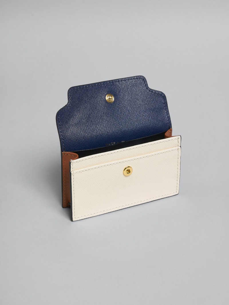 Marni Läder Business Card Case Blå Vita Bruna | SECVG64650