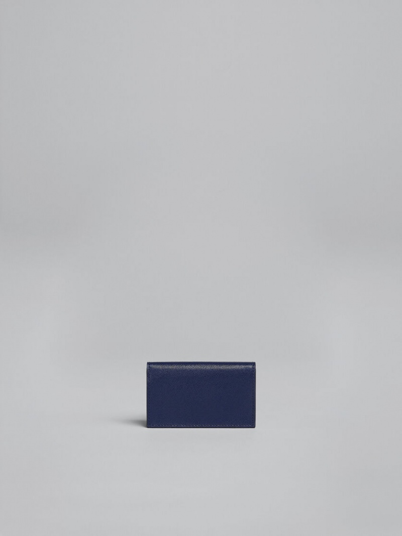 Marni Läder Business Card Case Blå Vita Bruna | SECVG64650
