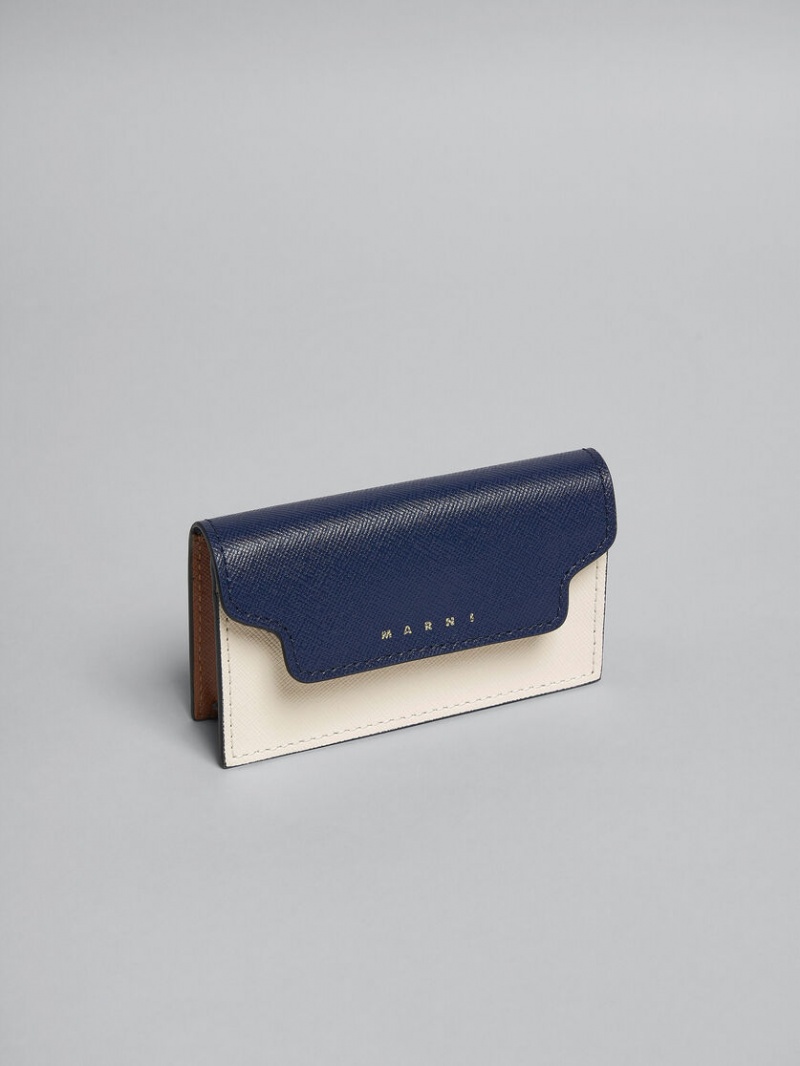 Marni Läder Business Card Case Blå Vita Bruna | SECVG64650
