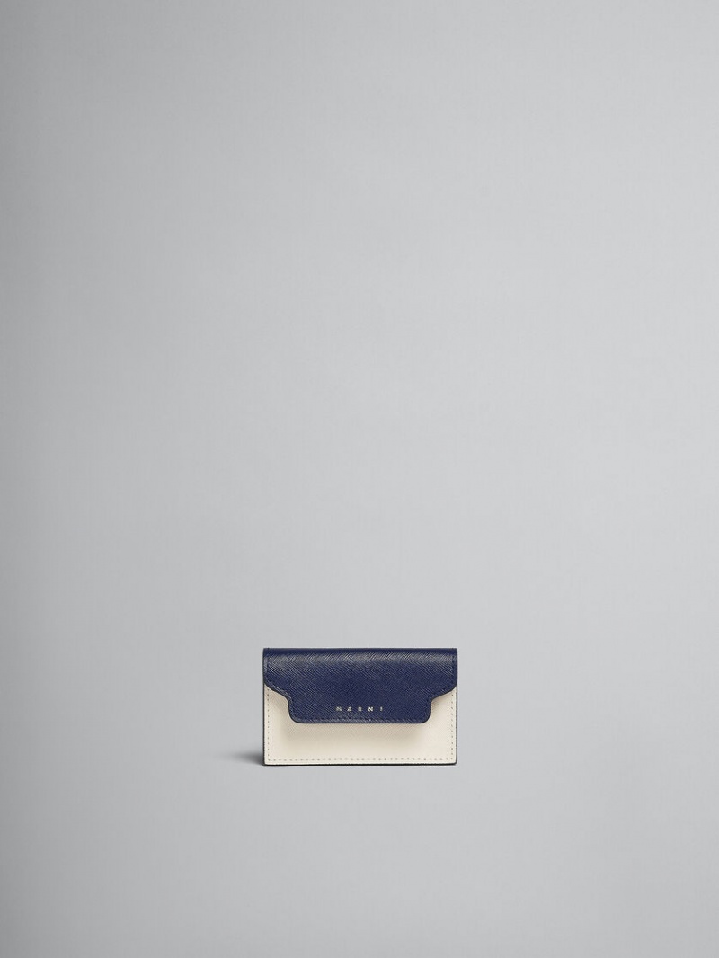 Marni Läder Business Card Case Blå Vita Bruna | SECVG64650