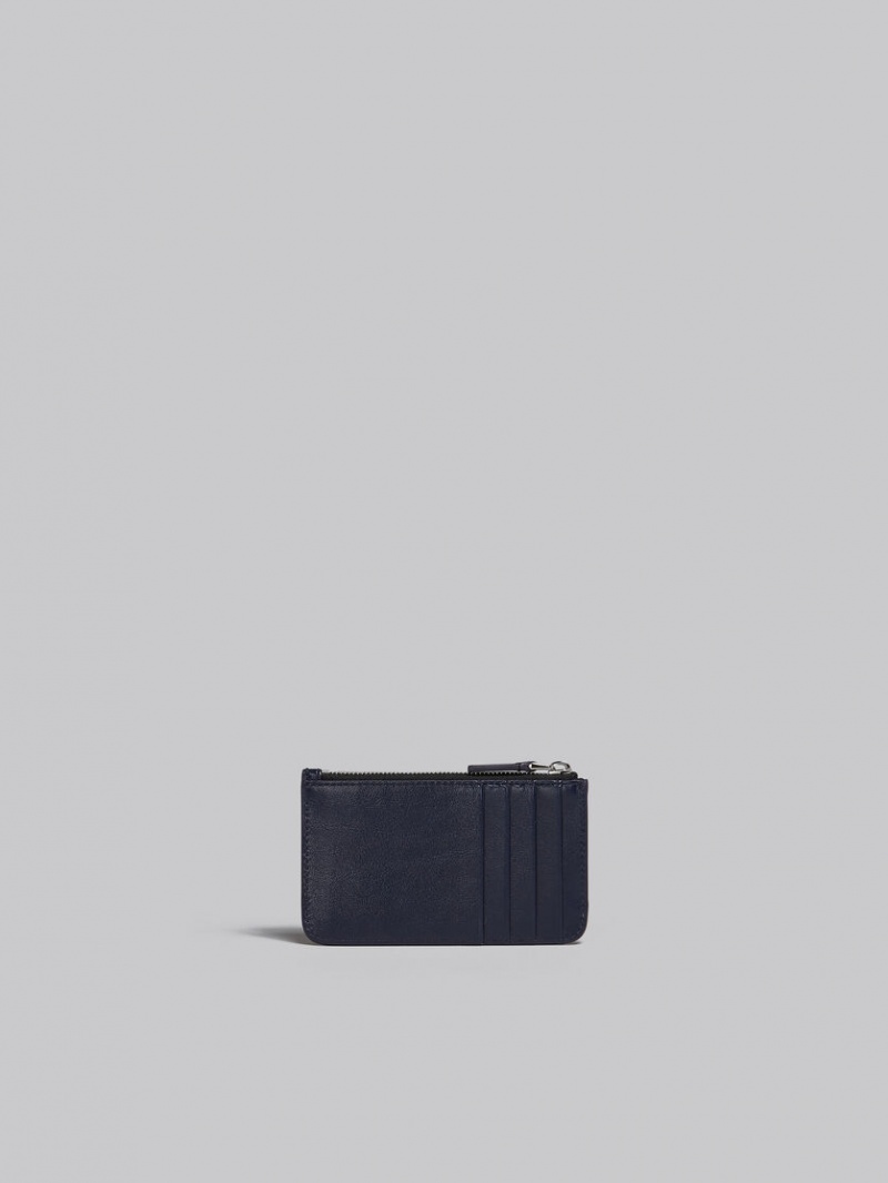 Marni Läder Card Case Marinblå Blå Svarta | TSEPQ99921