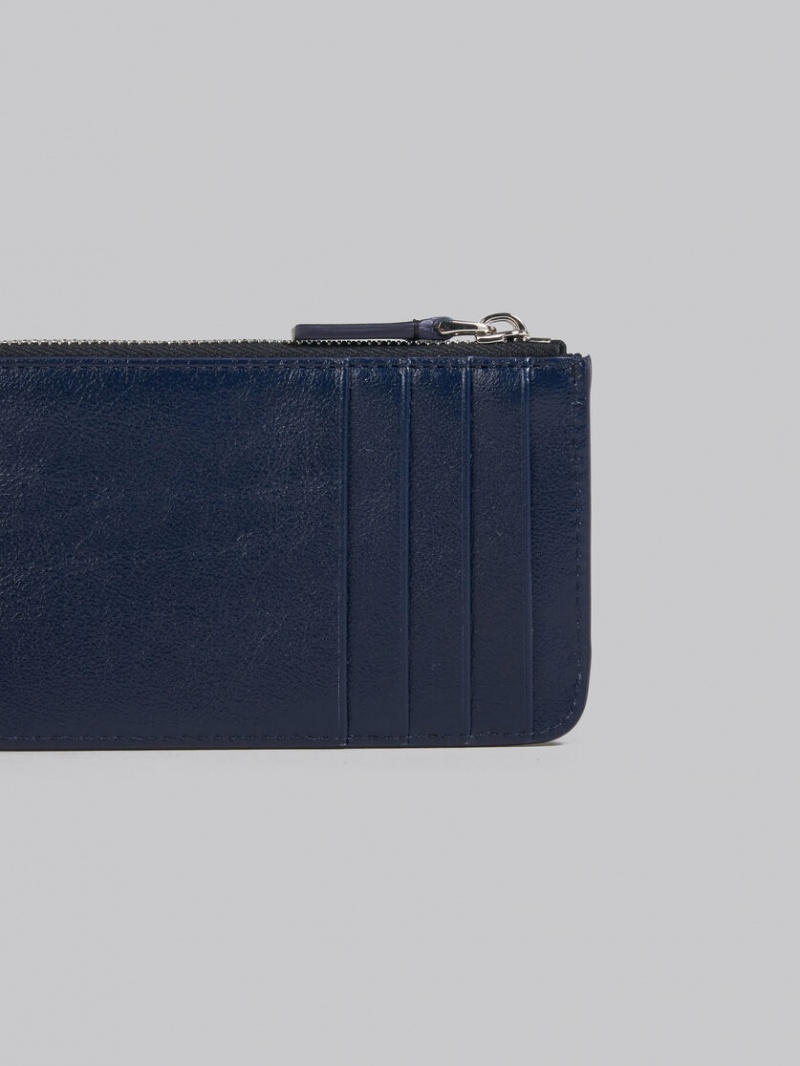 Marni Läder Card Case Marinblå Blå Svarta | TSEPQ99921