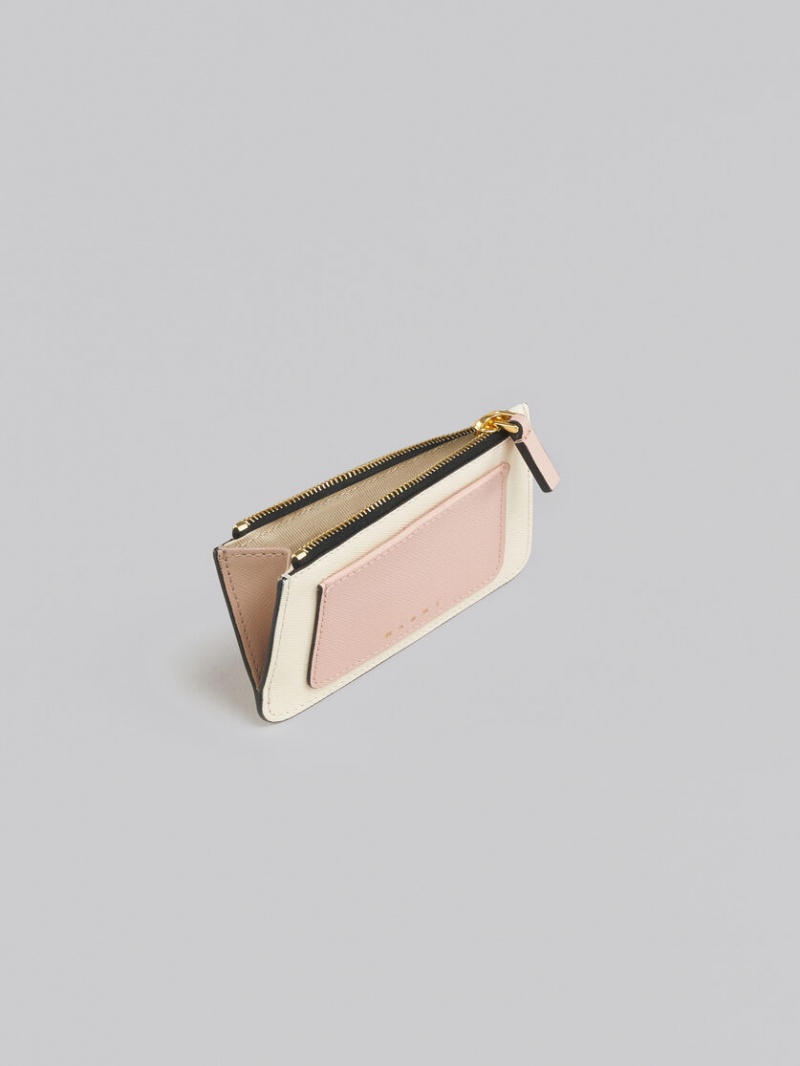 Marni Läder Card Case Rosa Vita Beige | SEDFL12841