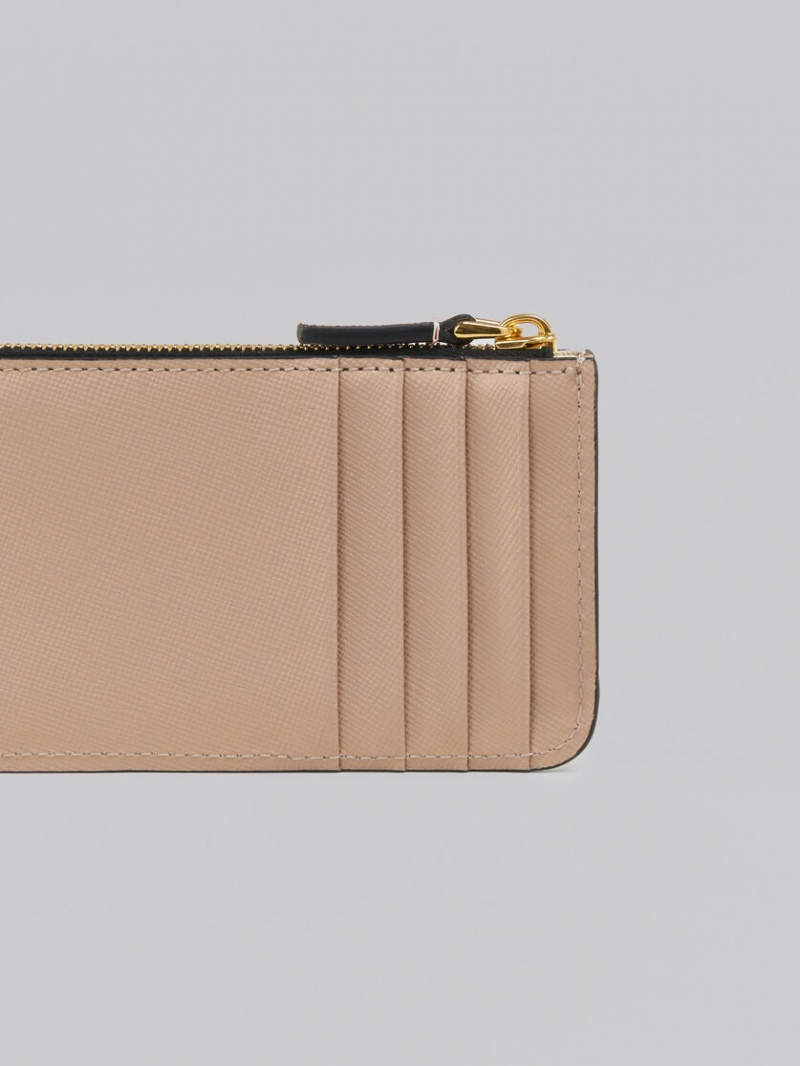 Marni Läder Card Case Rosa Vita Beige | SEDFL12841