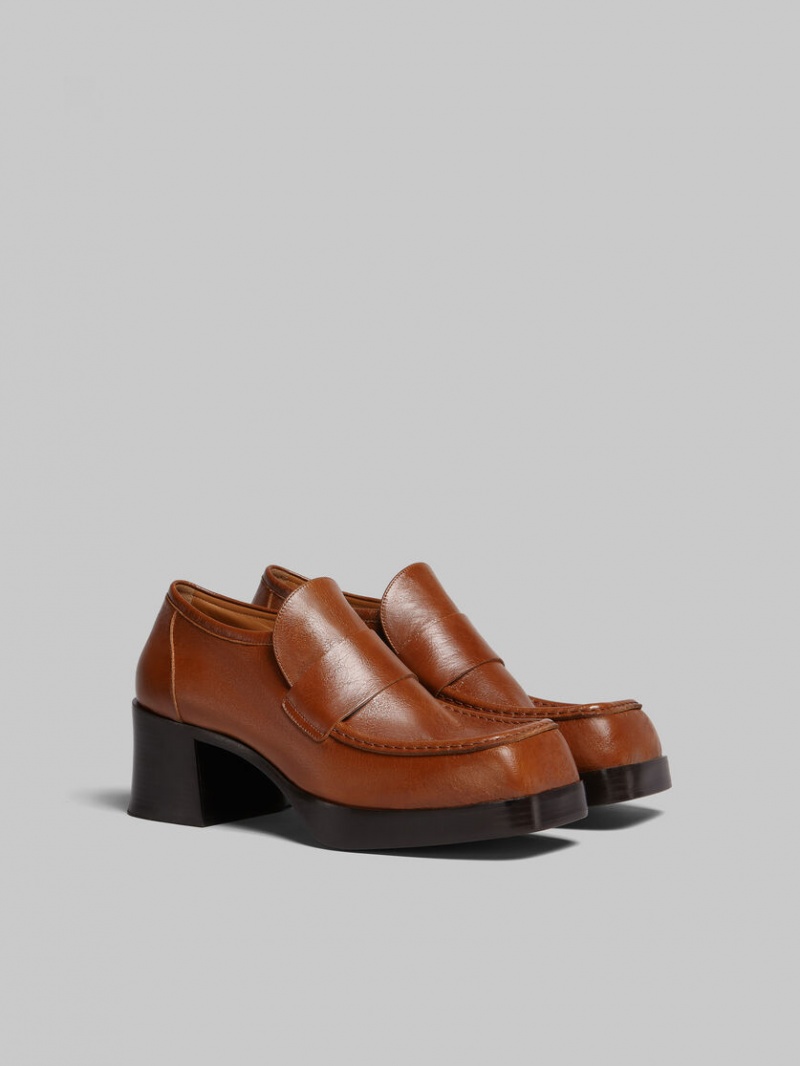 Marni Läder Klackar Loafer Bruna | SEQAV71716
