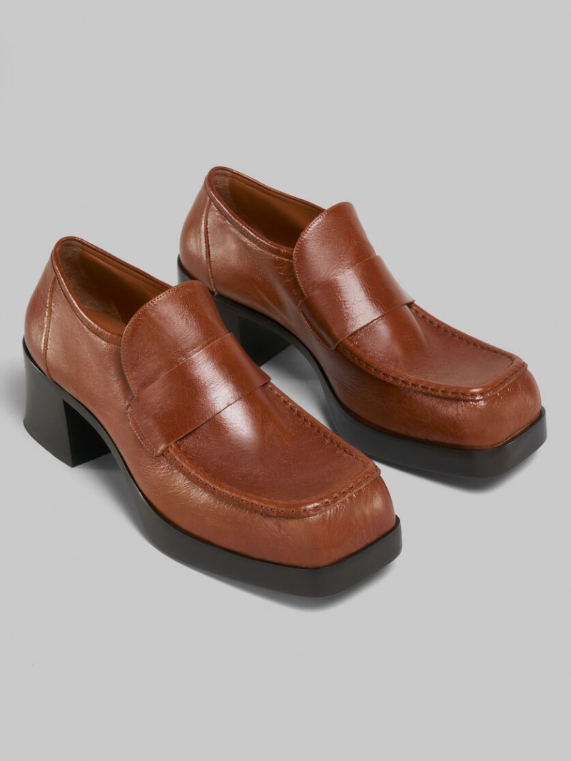 Marni Läder Klackar Loafer Bruna | SEQAV71716
