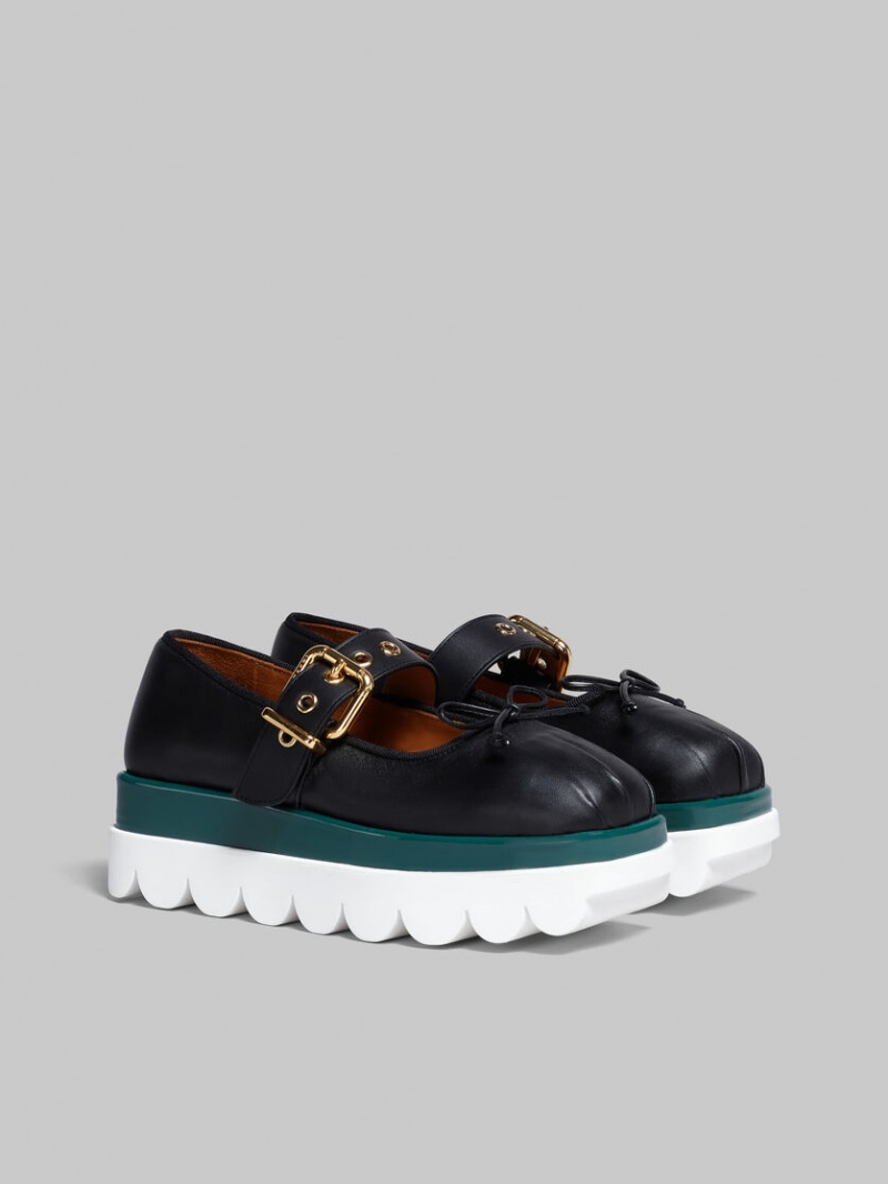 Marni Läder Mary Jane Shoe With Scalloped Sole Svarta | ESEHC24705