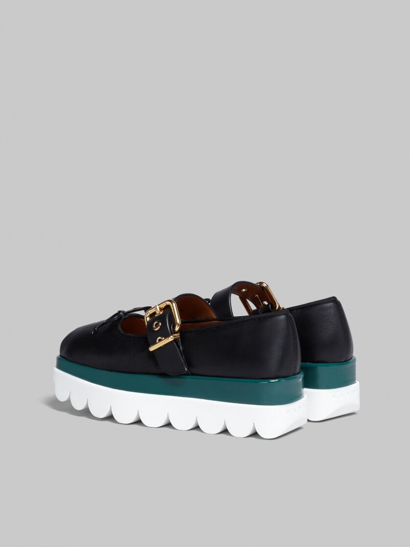Marni Läder Mary Jane Shoe With Scalloped Sole Svarta | ESEHC24705
